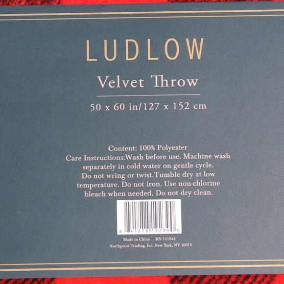 Ludlow Velvet Buffalo Check Plaid Throw Black & Red Cozy Soft Lightweight - Picture 10 of 10